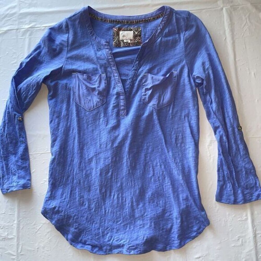 Anthropologie Laurelwood T-Shirt Women Blue V Neck Long Sleeve Top XS